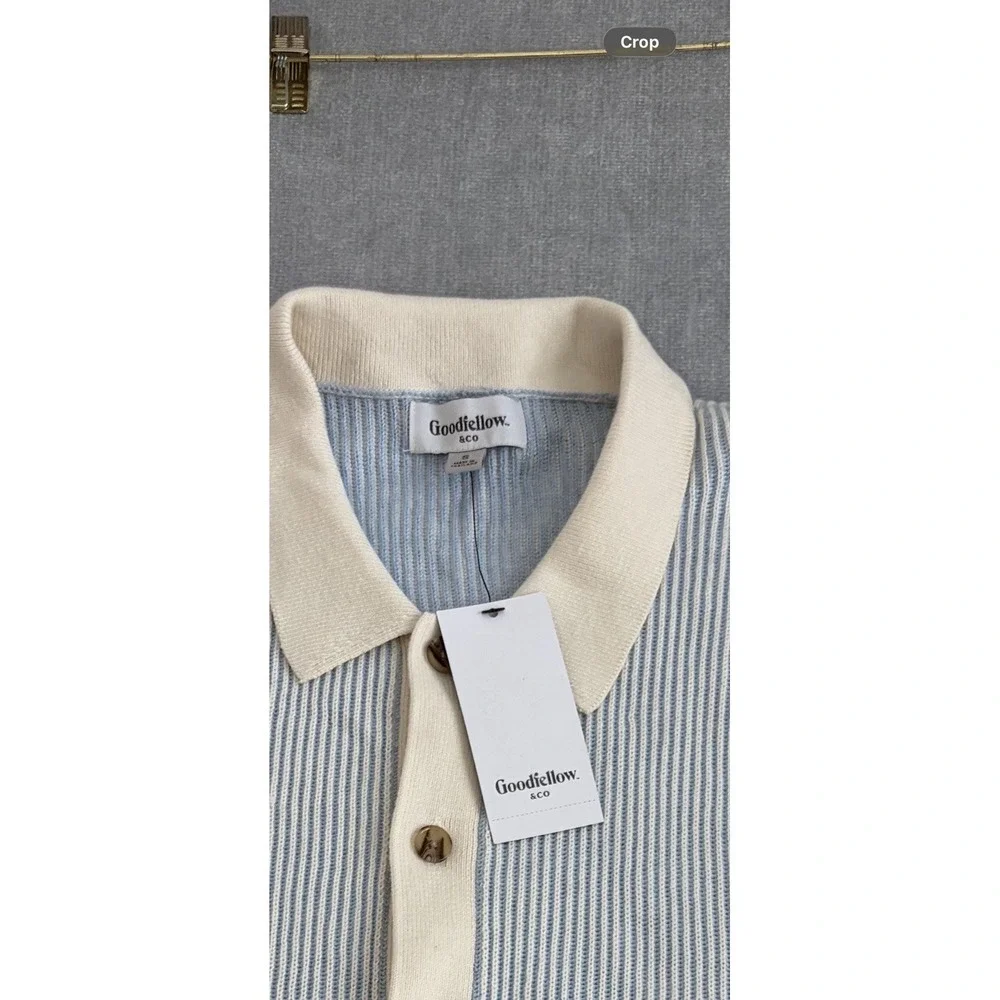 Goodfellow & Co Men's S Rib Knit Button Sweater Blue Ivory NWT